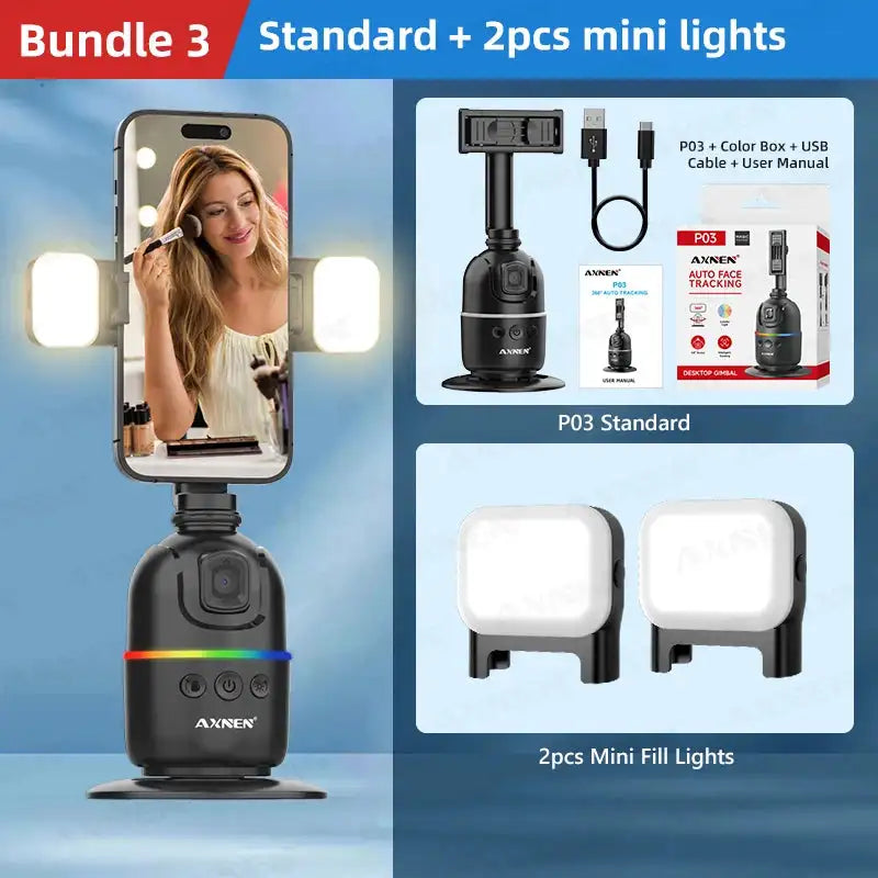 Smart Auto Face Tracking AI Gimbal for Smartphone &amp; Action Camera | 360&deg; Rotation Vlog Kit Desktop AI Gimbal