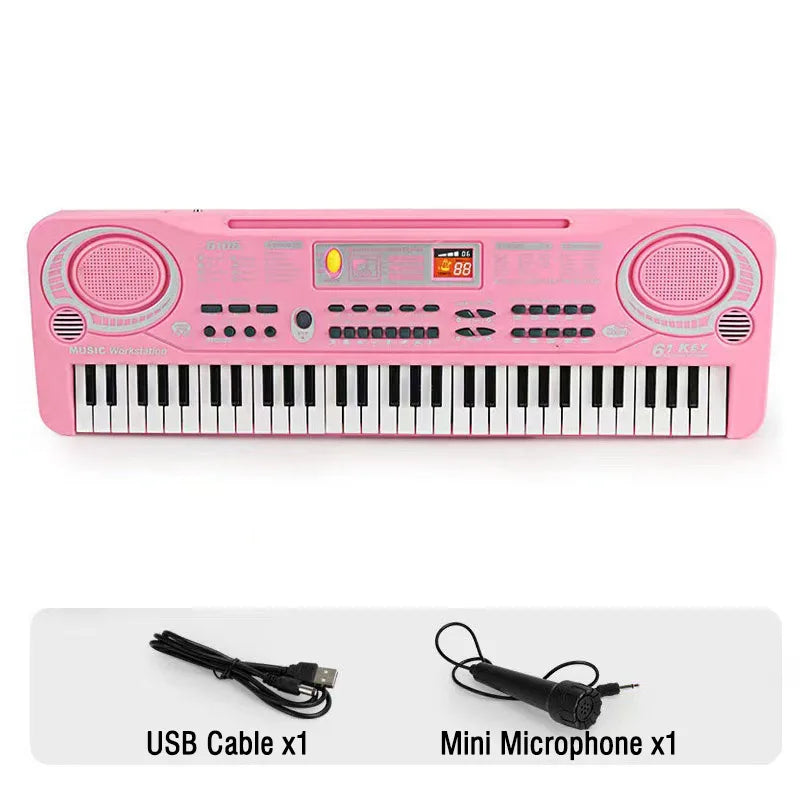 Kids Electronic Piano Keyboard &ndash; Portable 61 Keys with Microphone PINK