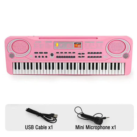 Kids Electronic Piano Keyboard &ndash; Portable 61 Keys with Microphone PINK