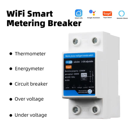 RMshebei 2P Tuya WiFi Smart Circuit Breaker 63A with Over/Under Voltage Protection