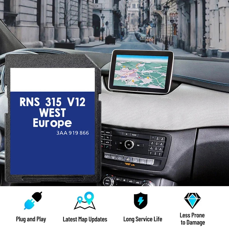 Actualización de tarjeta SD para mapas de navegación satelital VW RNS315 Europa Occidental 2024