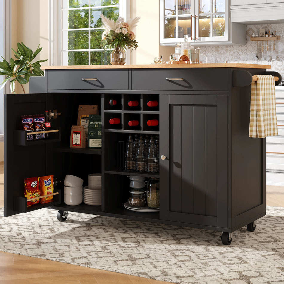 Modern Kitchen Island With Storage Cabinet And Dining Cart