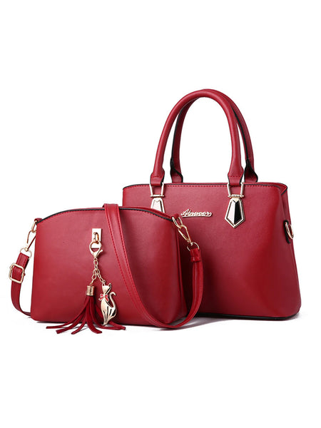 Simple Korean Style Women's Casual Tote Handbag Burgundy / L