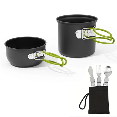 LISM Portable Camping Cookware Set for Outdoor Adventures Green-Cutlery