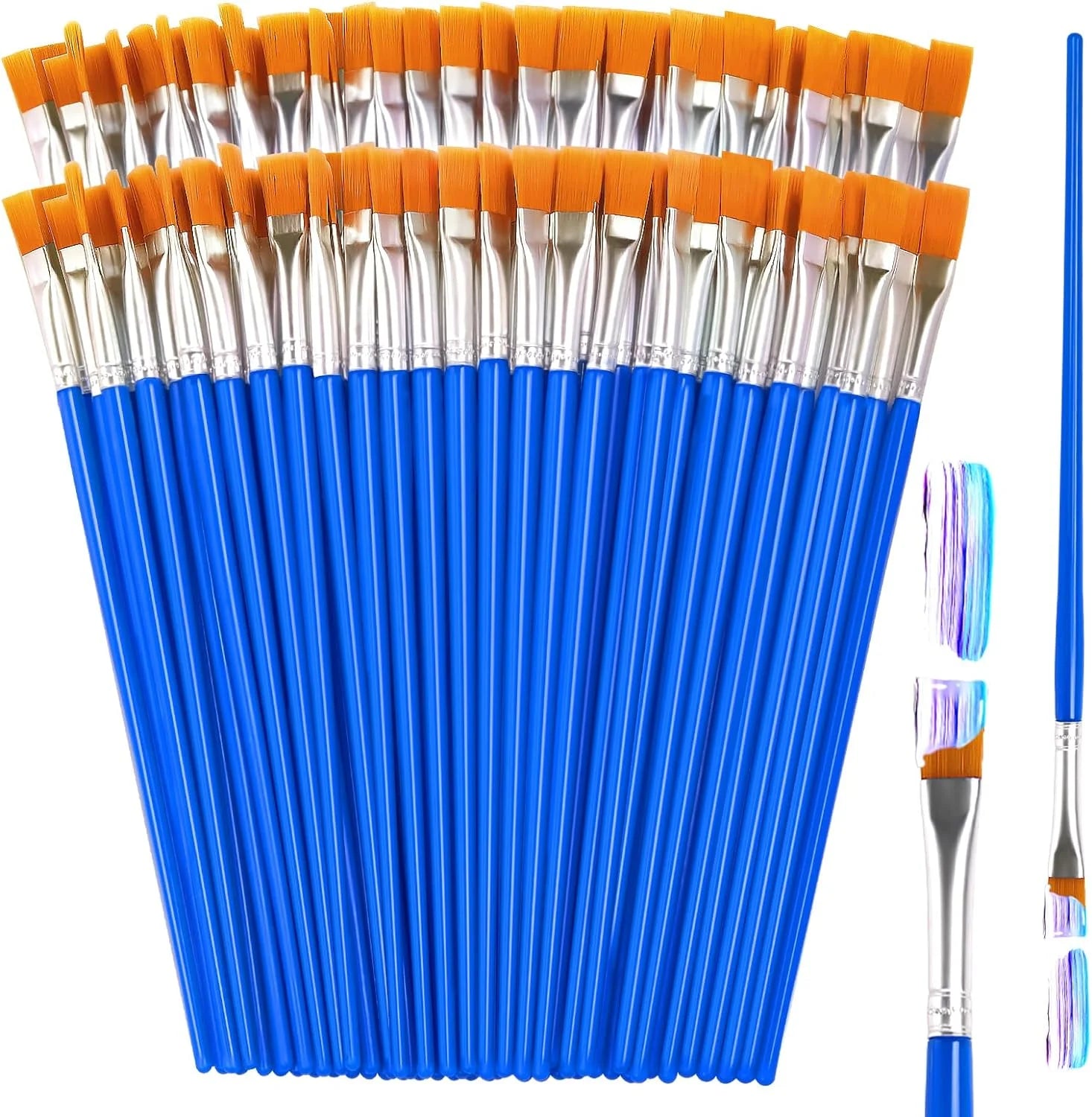 50 100 Pcs Painting Oil Brushes Set &ndash; Versatile Watercolor 100Pcs Flat Brush