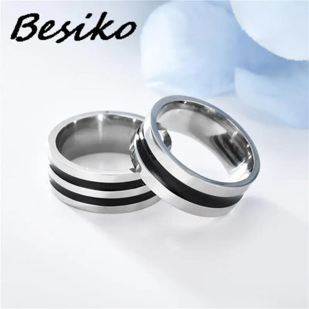 Besiko Polished Stainless Steel Groove Wedding Band Ring for Couples