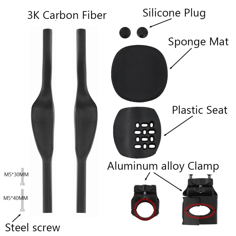 Руль KOCEVLO из углеродного волокна и алюминия с подставкой TT для триатлона и гонок на время, аэродинамический, зажим 31.8 мм, длина 300-400 мм