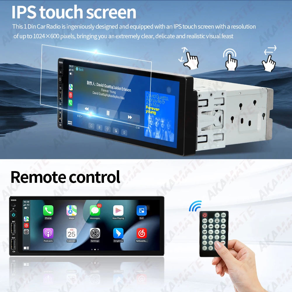 6.9 Inch MP5 Car Radio 1Din - Wired CarPlay Android Auto