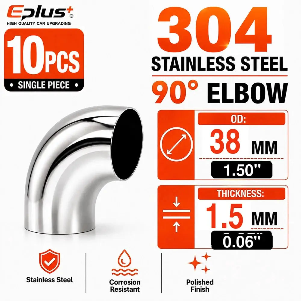 10PCS Universal 304 Stainless Steel 90 Degree Elbow Pipe Polished Weld‑On Pipe Fitting Bend Tube for Car Exhaust Muffler Replace by InterCyprus Trading Ltd