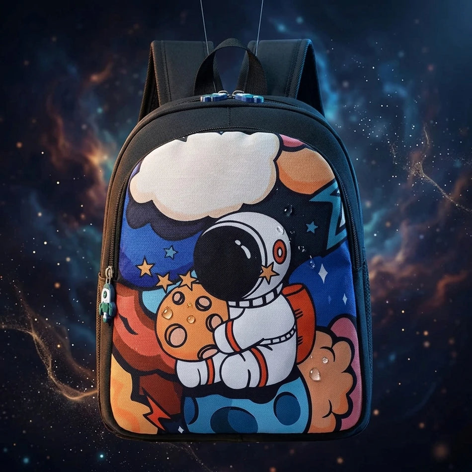 Astronaut Cartoon Kinder Rucksack, 3D-Design, Nylon, wasserdicht und langlebig