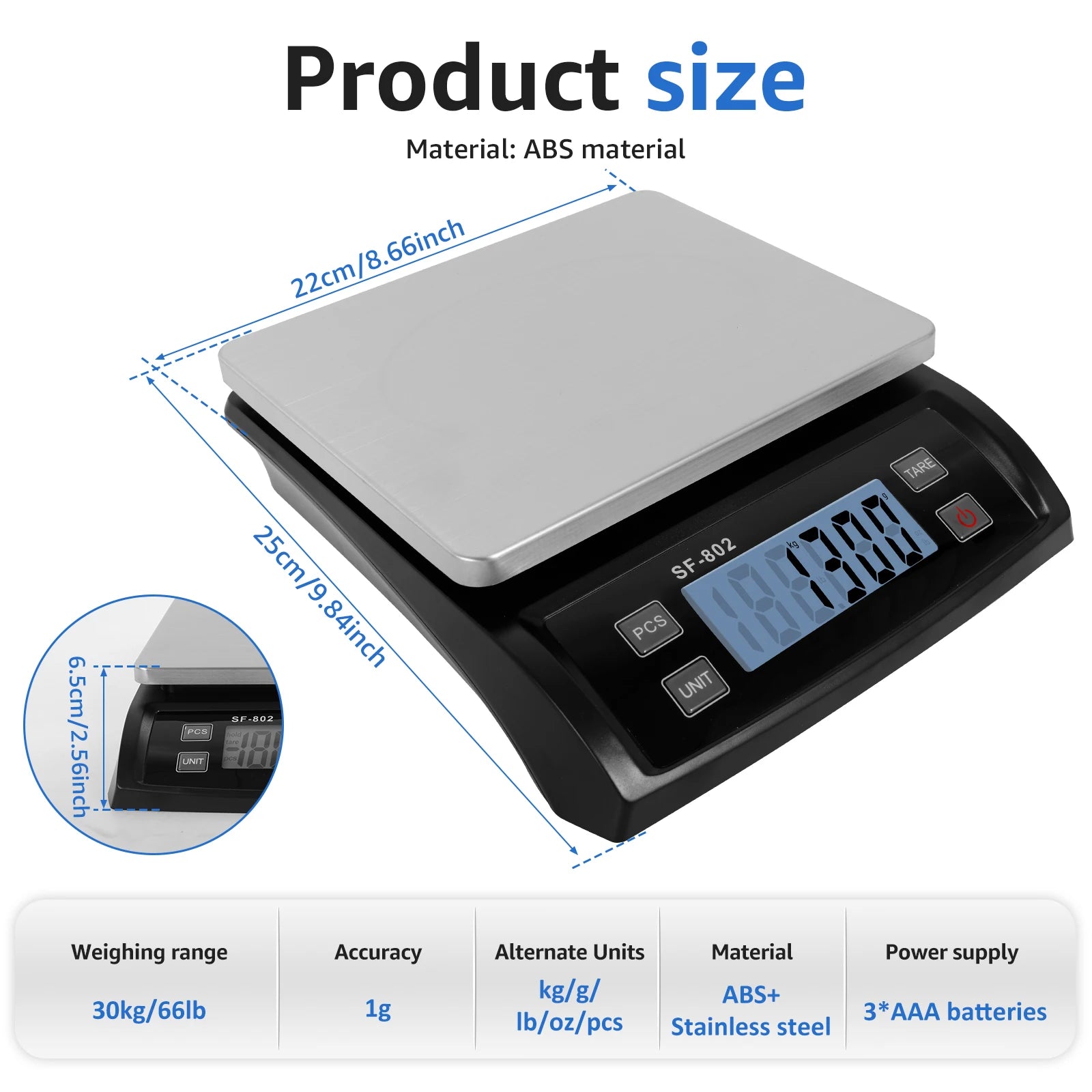 30kg/66lb Digital Kitchen Scale With LCD &ndash; Large Capacity