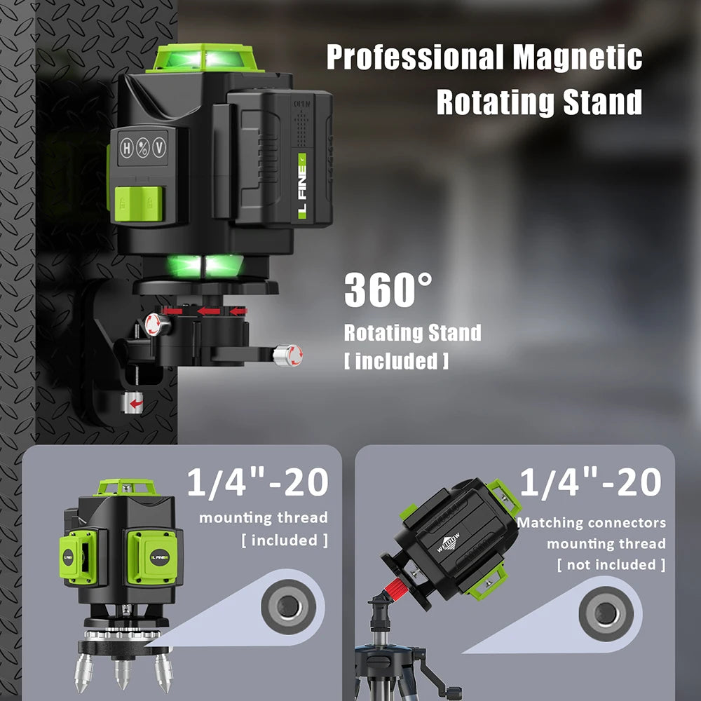 LFINE 4D 16-Lines Green Laser Level with Self-Leveling and Manual Modes