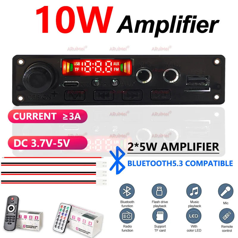 10W Bluetooth усилвателна платка с MP3 декодер, двуканален USB FM аудио модул