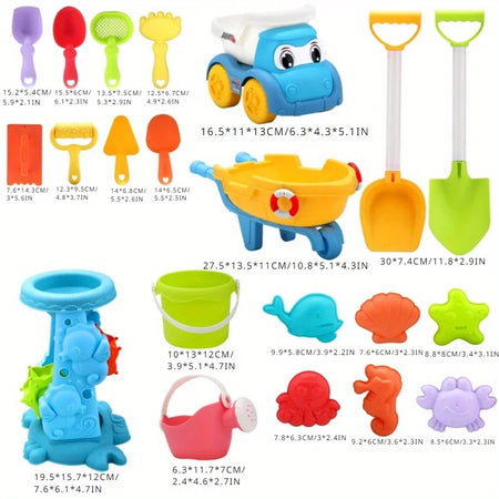 Complete Kids Beach Play Set: ATV, Sand Digging, Water Toys, Bucket, Shovel &amp; Hourglass - Ideal for Ages 3-6, Random Colors