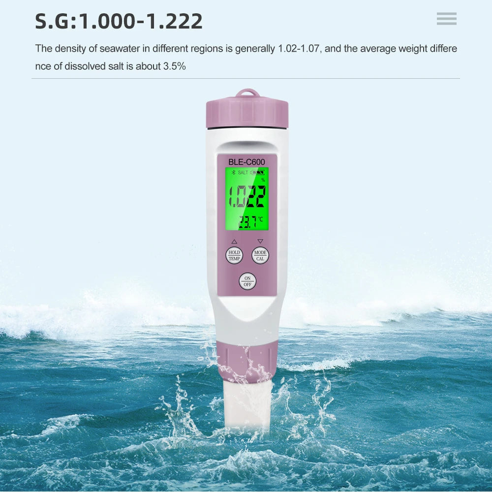 BLE-C600 &ndash; Bluetooth 7 In 1 Water Tester With App Control