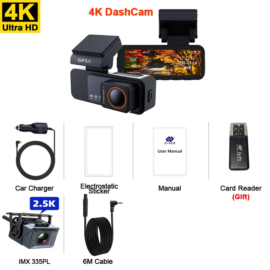 ACCEO Dash Cam 4K UHD - Dual Lens Night Vision GPS B60P-6M RC / None