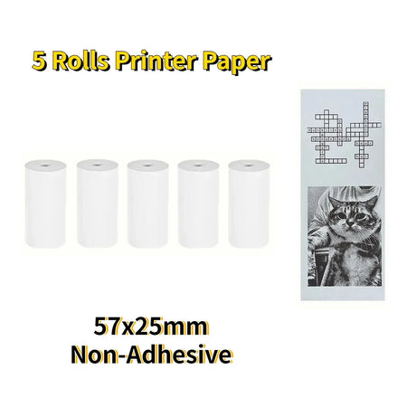 Kids Instant Camera Print Paper Rolls - White Non-Adhesive 57mm 5 Rolls