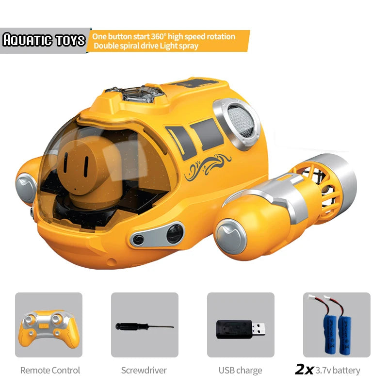 JJR RC Spray Undersea Boat - Waterproof High-Speed Motorboat for Kids Yellow 2 batteries