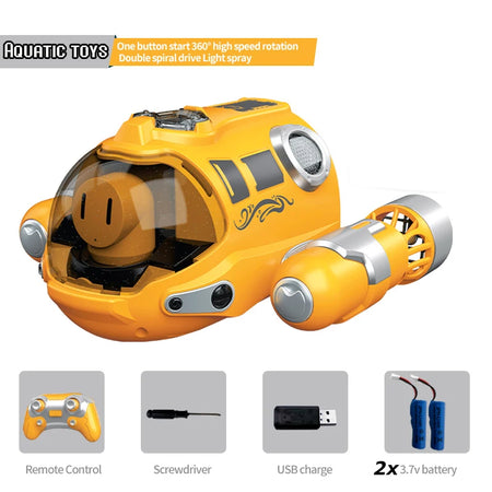 JJR RC Spray Undersea Boat - Waterproof High-Speed Motorboat for Kids Yellow 2 batteries