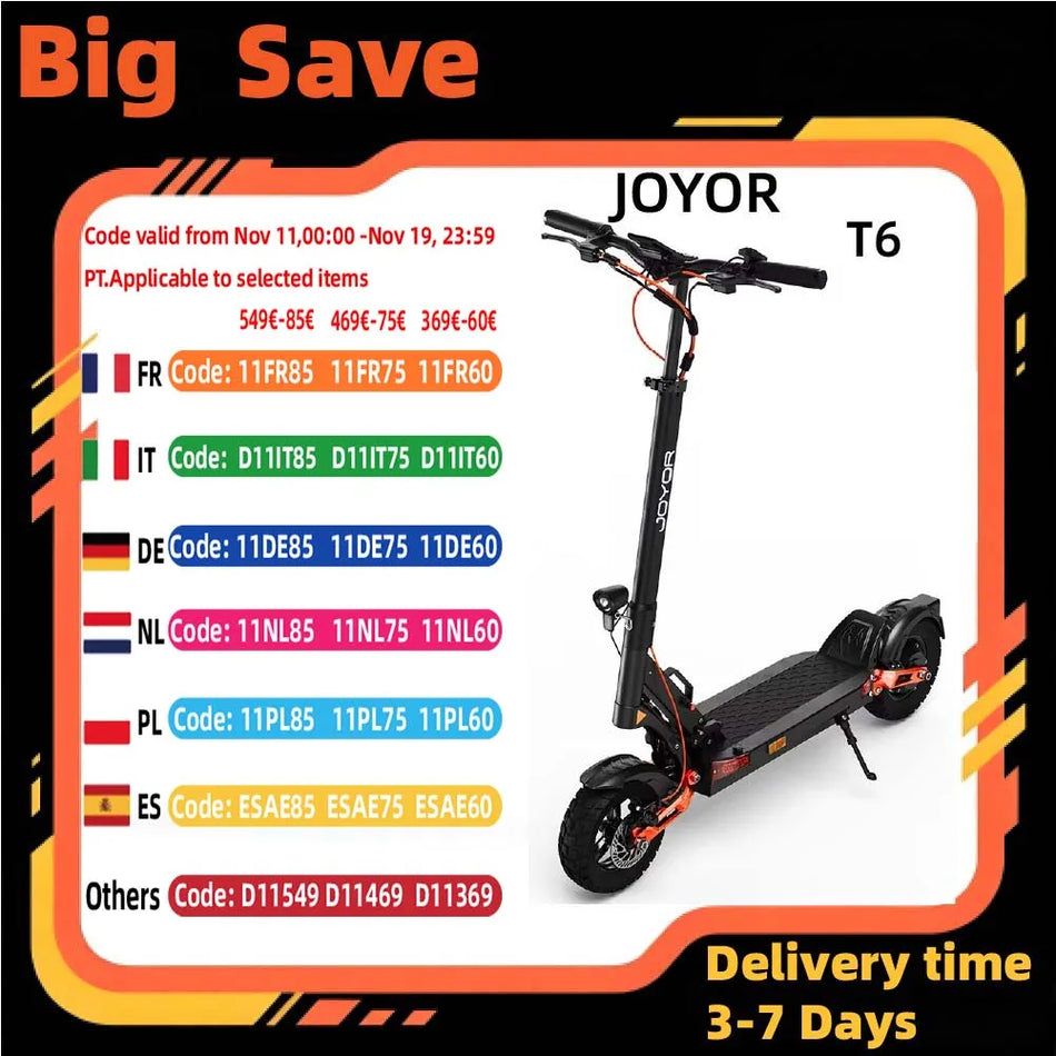 Joyor T6 Ηλεκτρικό Σκούτερ Με 600W Μοτέρ Και Αναδιπλούμενα Ελαστικά 10 Ιντσών Για Εκτός Δρόμου