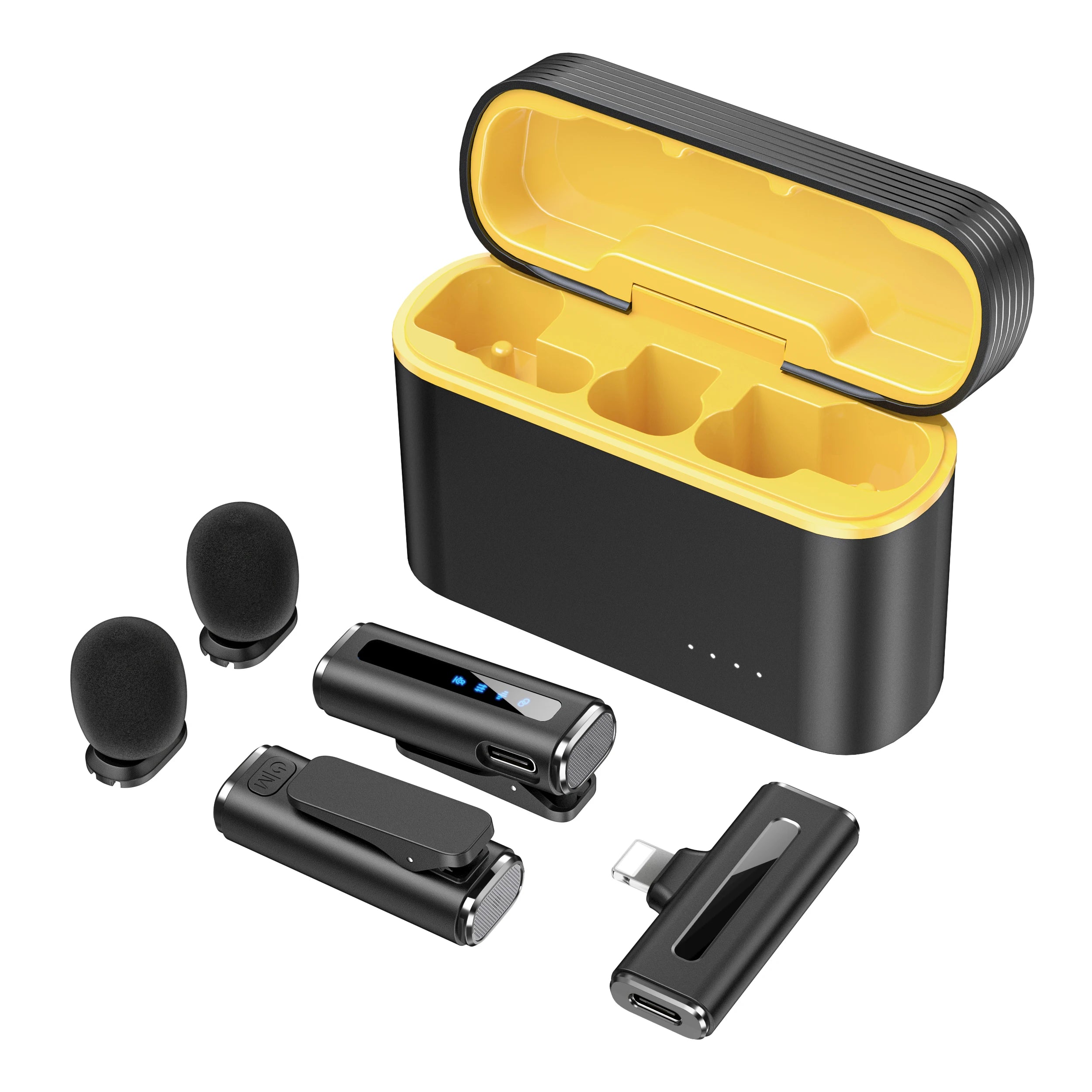 YESSKO Wireless Lavalier Microphone with Noise Reduction and Charging Box Yellow-IOS