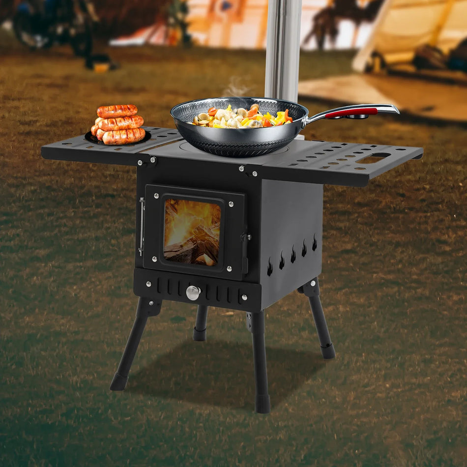 Portable Outdoor Stainless Steel Wood Stove With Chimney For Camping And Cooking