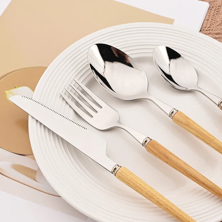 Wooden Handle Stainless Steel Dinnerware Set &ndash; Eco-Friendly Flatware Gift