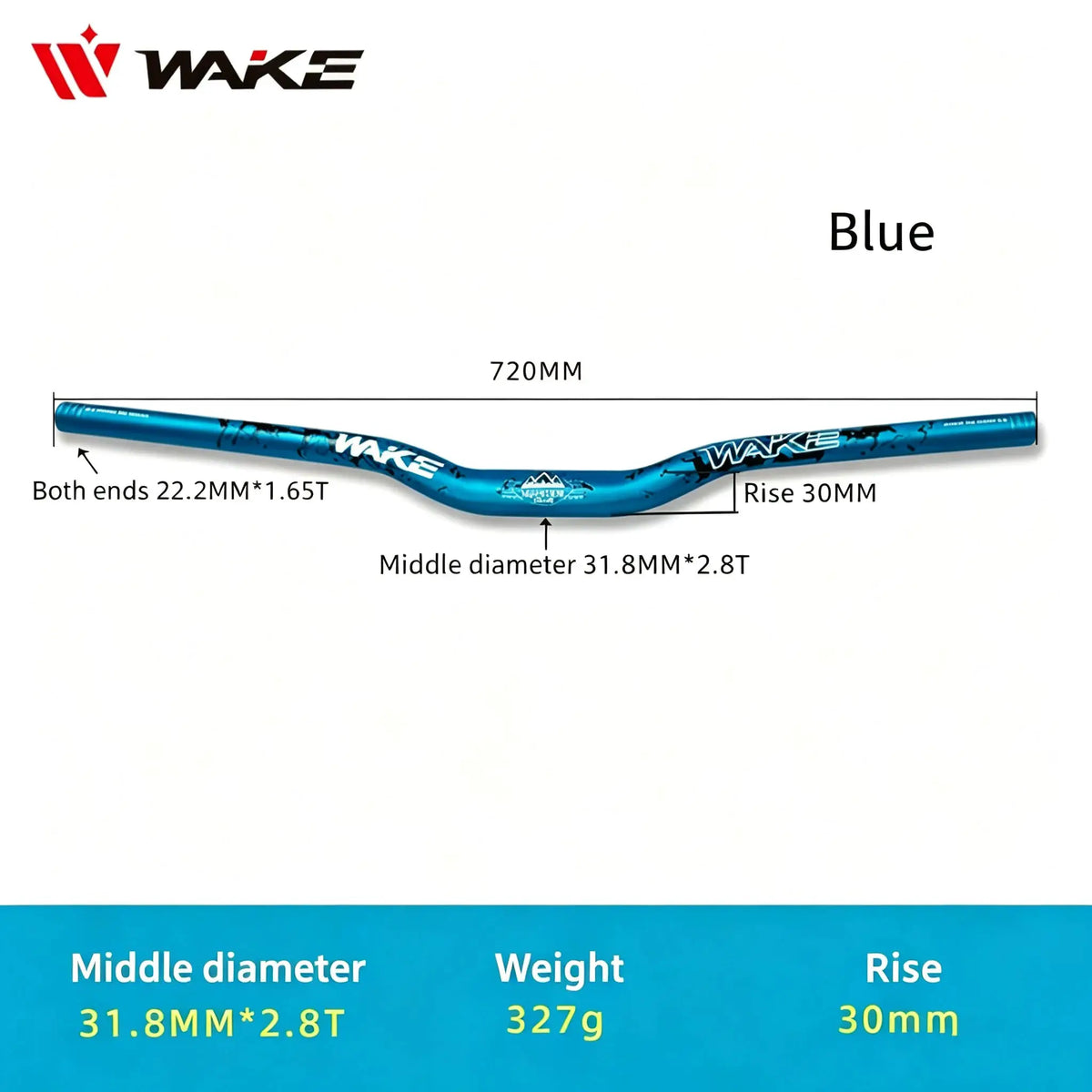 WAKE 30mm Riser Mountain Bike Handlebar 31.8mm*720/780mm Bicycle Handlebar Aluminum Alloy Bicycle Riser Bar Cycling Handle Bar by InterCyprus Trading Ltd