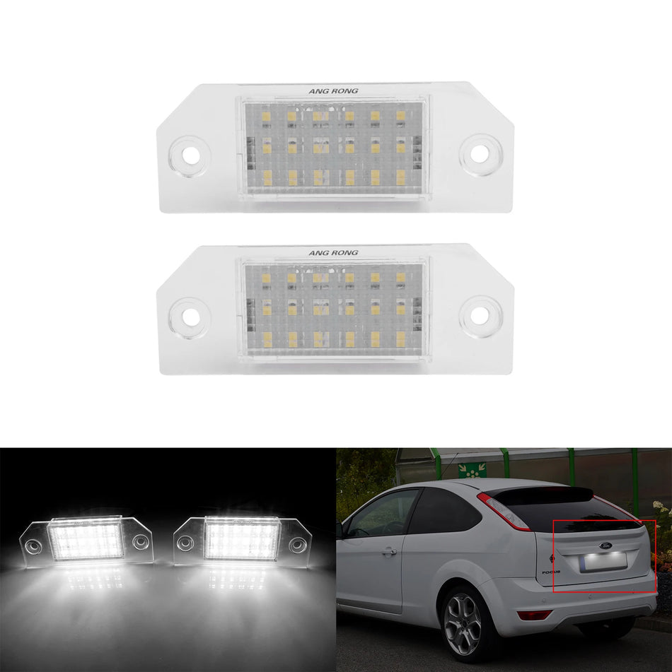 Numerio apšvietimo lemputės Ford Focus MK II su 6000K xenon baltu LED, 2 pakuotė aiškiai registracijai