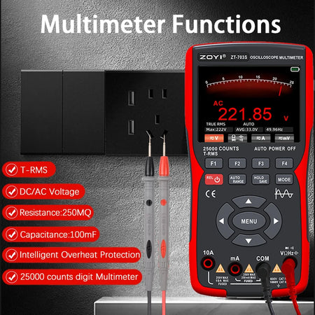 ZOYI ZT-703S Upgrade 50MHz Handheld Digital Oscilloscope &ndash; 3 in 1 Dual Channel Automotive Tool