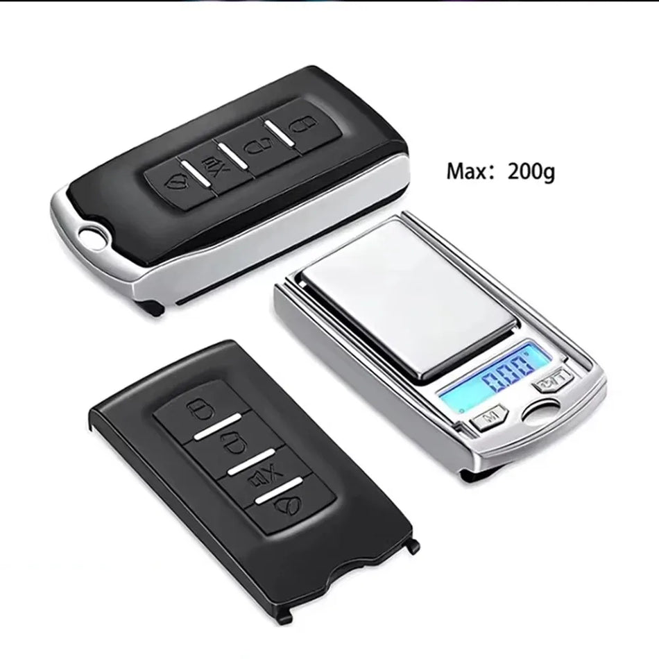 Cantar digital de buzunar în formă de cheie auto, 200g/100g, precizie de 0.01g, display LCD