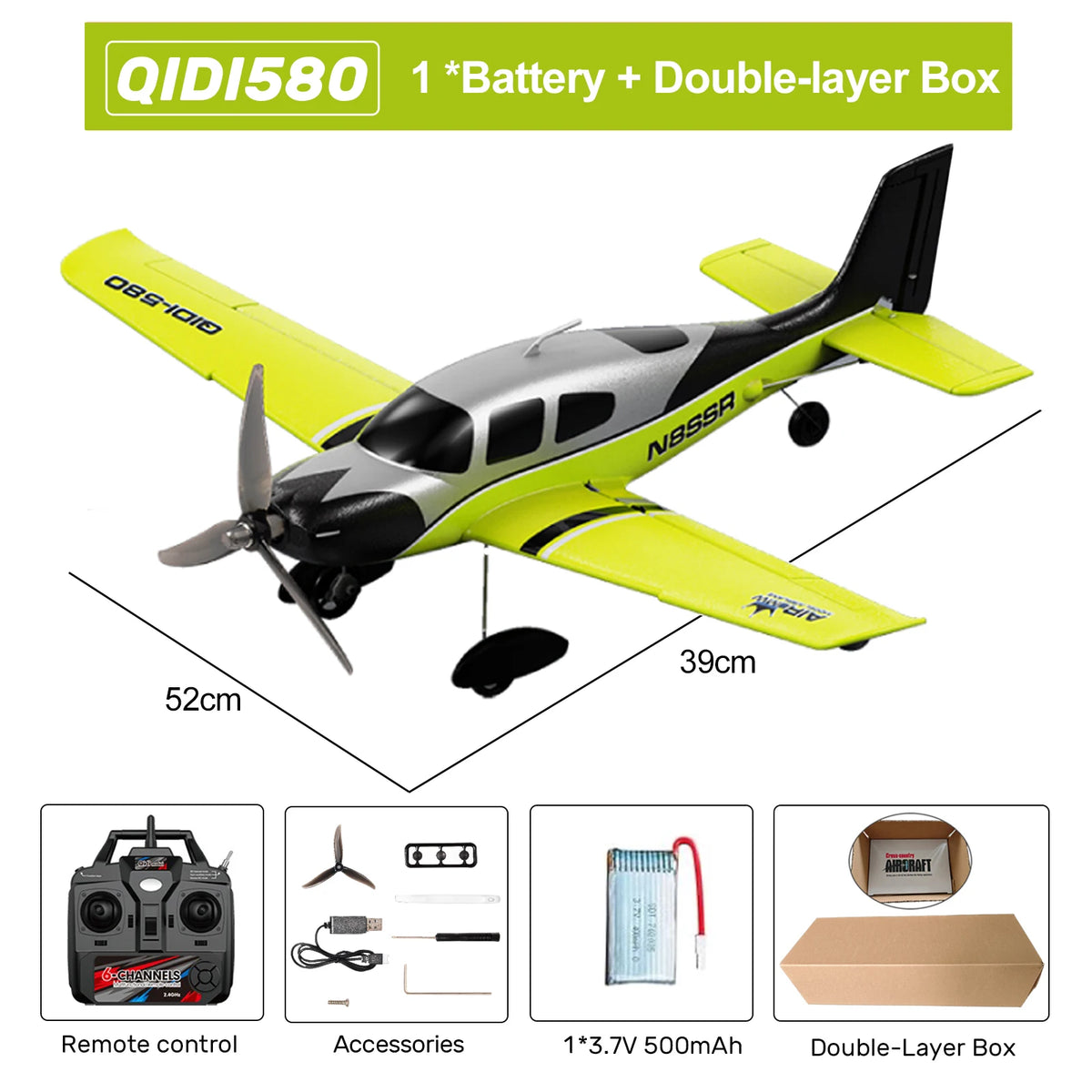 QIDI580 Stunt RC Glider Plane - 4CH 2.4G Brushless Power Upgrade Packing GR