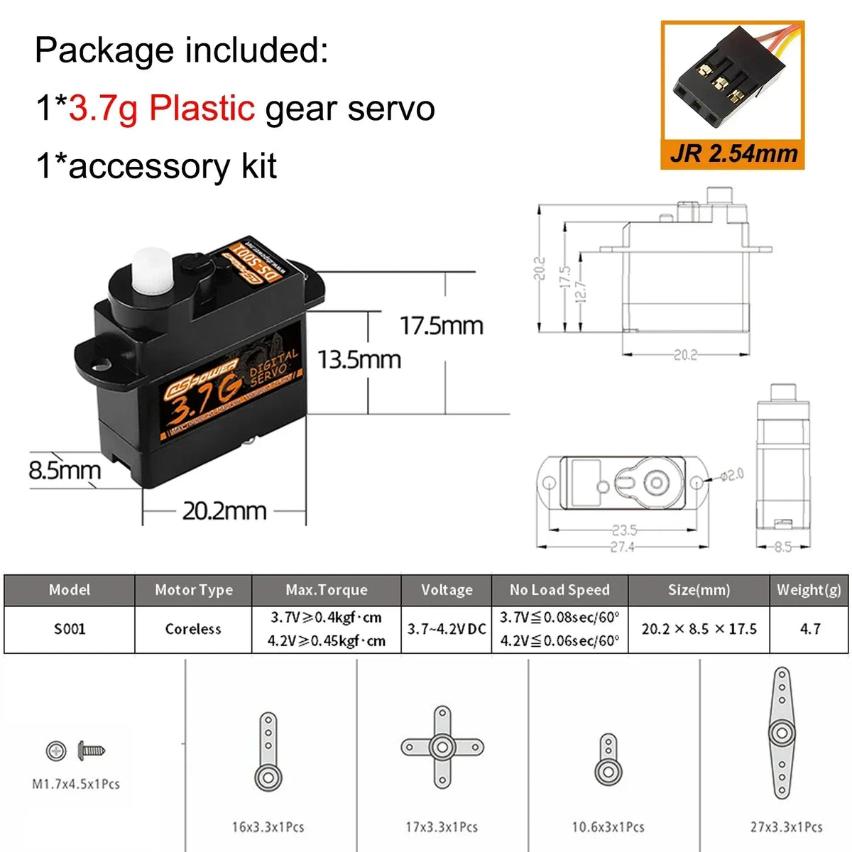 DSPOWER Micro Servo &ndash; Precision Performance for RC Vehicles 3.7G S001 JR2.54