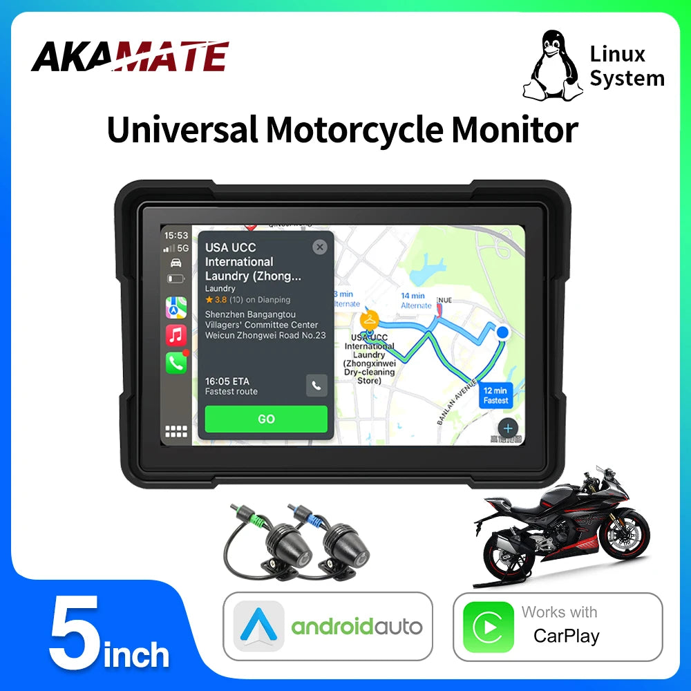 5 Inch Motorcycle Monitor &ndash; Waterproof CarPlay Android Auto