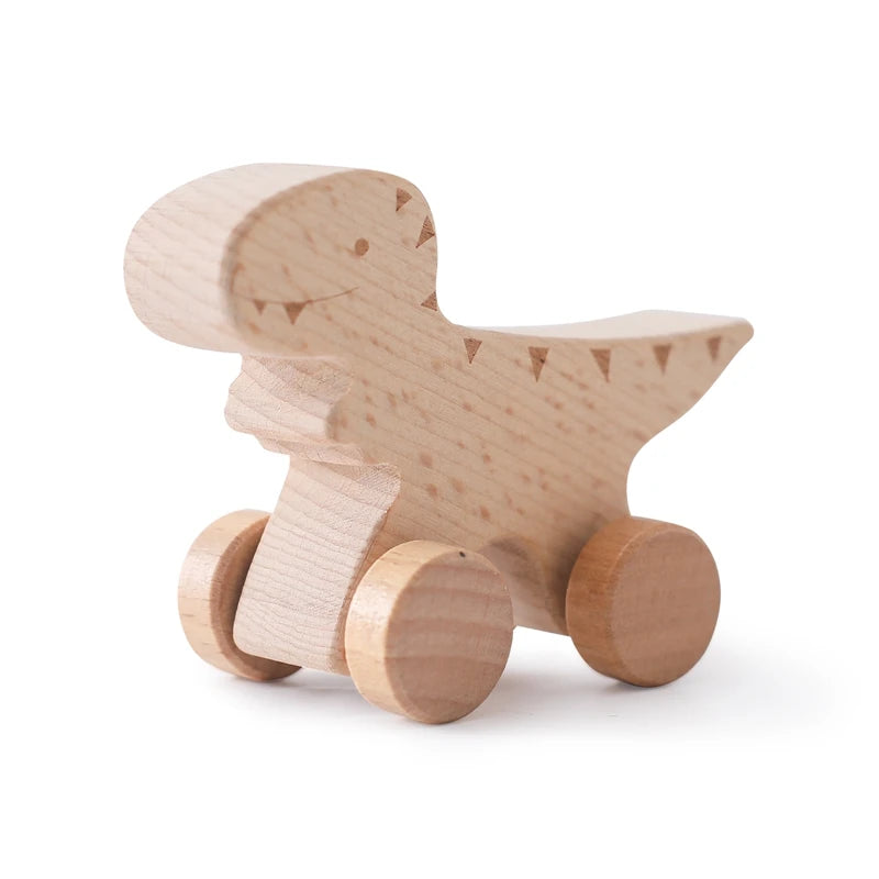 Beech Wooden Dinosaur Cartoon Car Teether Montessori Toys Tyrannosaurus Rex