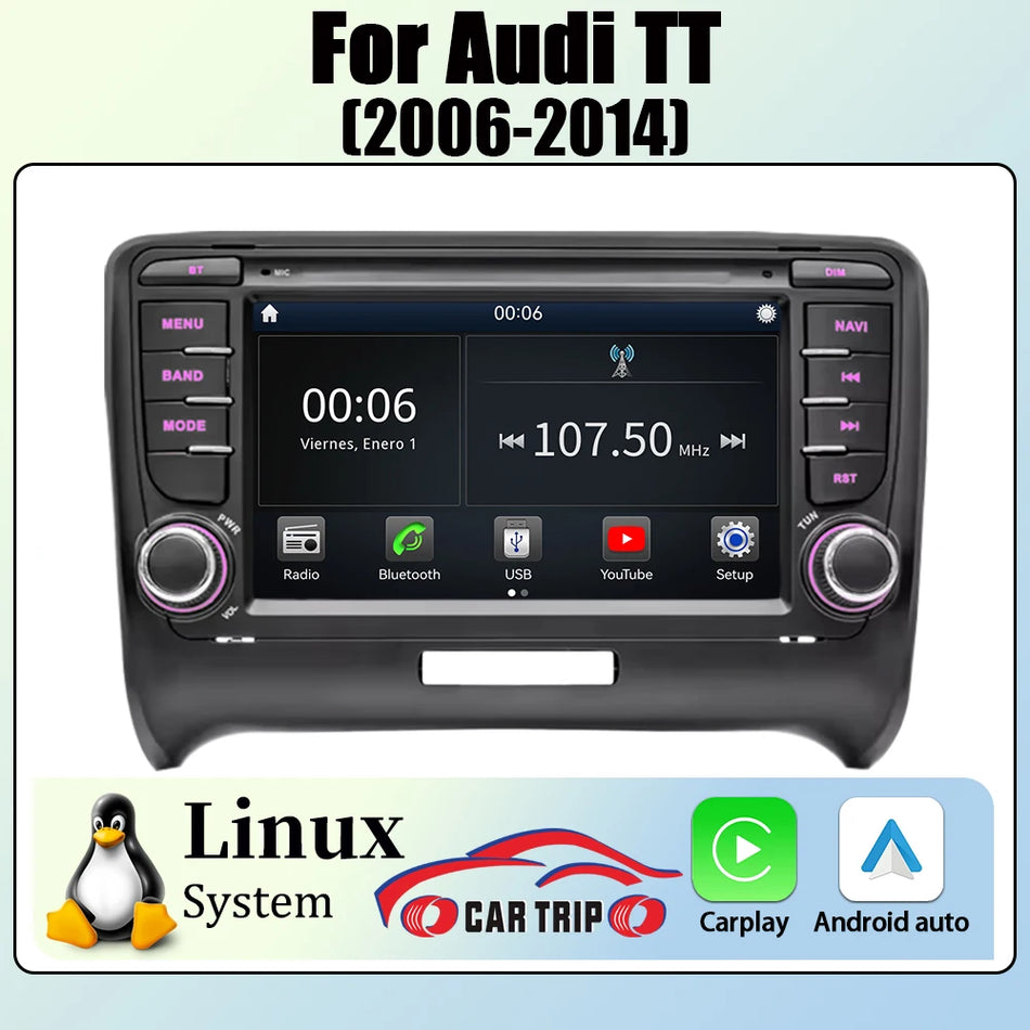 7 Inch Android Car Stereo With Wireless CarPlay For Audi TT MK2 8J 2006-2014