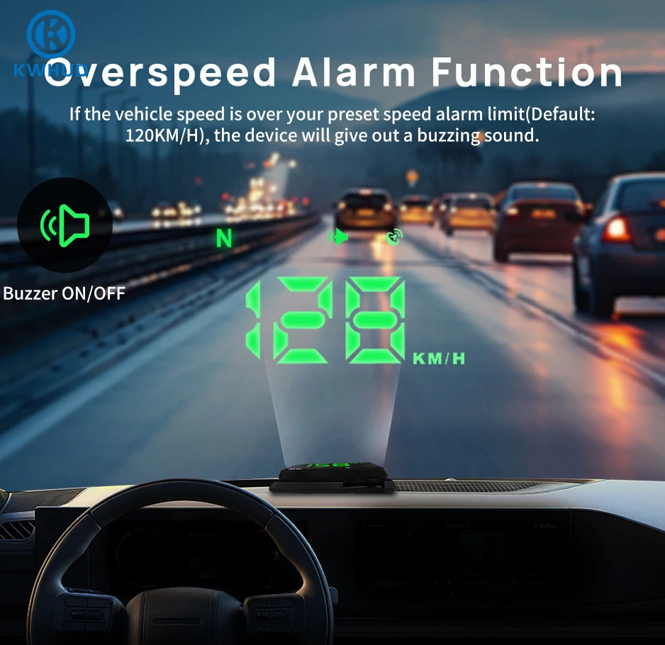 Tachimetro digitale HUD universale per auto con allerta eccesso di velocità e bussola