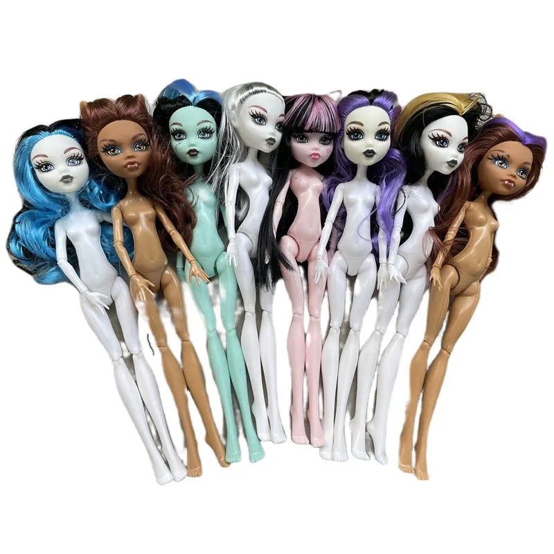 Joints Movable Monstering Doll Body White Beige Brown Purple Skin Doll Parts Toys Soft Colorful Hair Doll Heads Girl Toy Figures