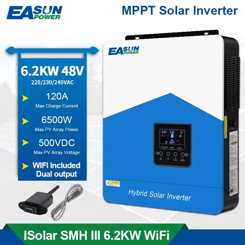 Easun Power 4.2kW 24V/48V MPPT solární invertor nabíječka s off-grid dvojitým výstupem čisté sinusové vlny 230V 50/60Hz