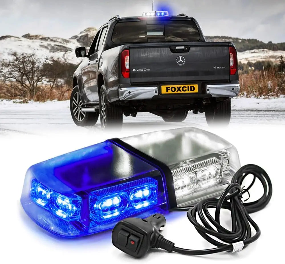 12 Inch 36 LED Emergency Strobe Light Bar &ndash; Magnetic Mount Blue and White