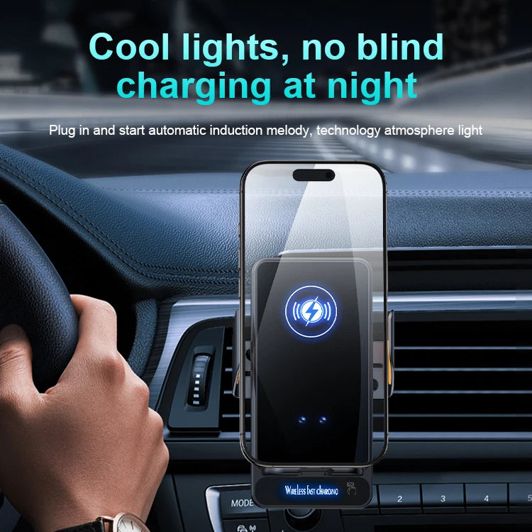 Car Phone Holder Wireless Charger Auto Clamp Dual Cables