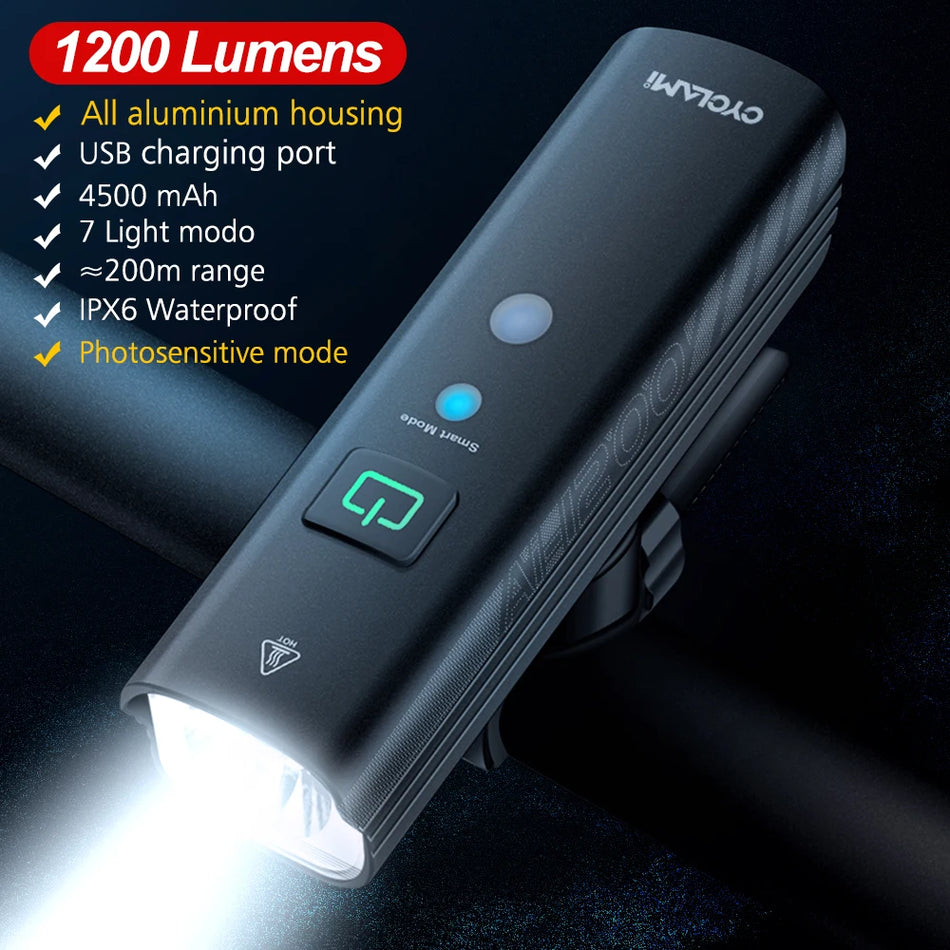 CYCLAMI BR-2000 2000 Lumen USB Ladattava Polkupyörän Etuvalo, Alumiiniseos, IPX6 Vesitiivis, 4500mAh