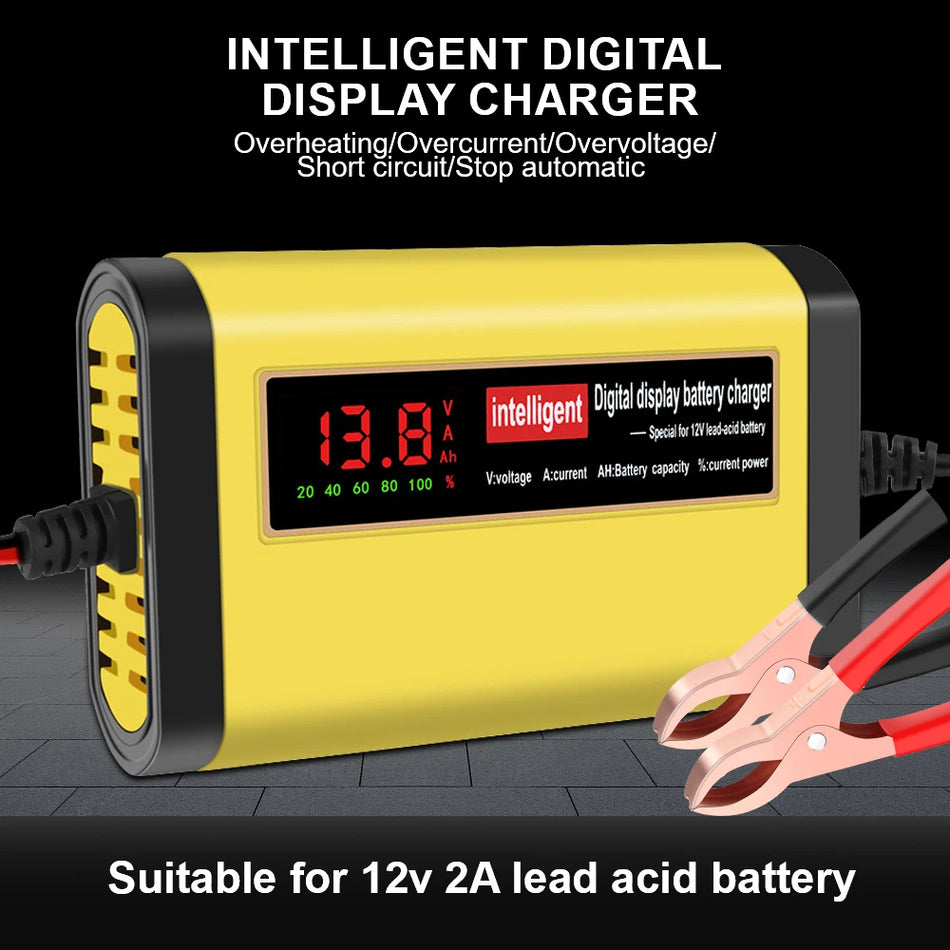 Smart 2A Car Battery Charger with 3-Stage Charging for Lead Acid AGM GEL