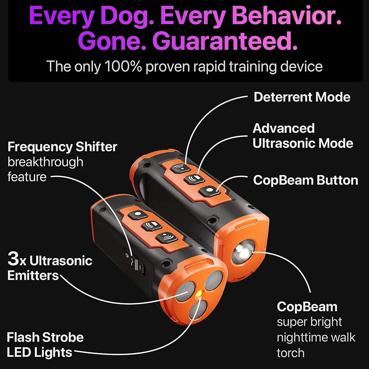 ABQP Ultrasonic Dog Training Device with LED Flashlight - Rechargeable Bark Deterrent