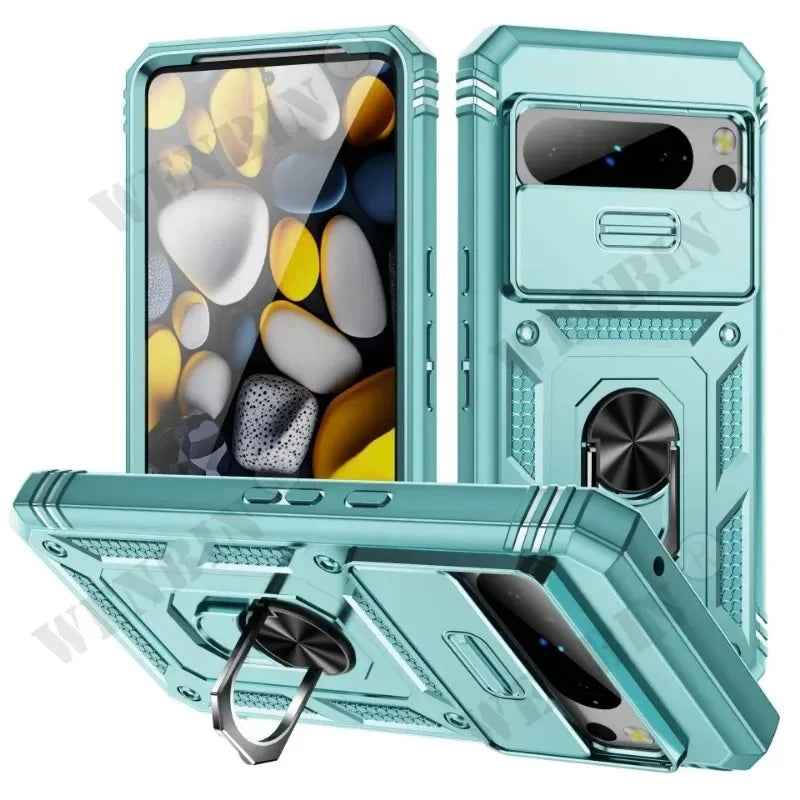 Heavy Duty Armor Case with 360 Degree Rotating Kickstand for Google Pixel 9A, 9, 8, 7 Pro, 8A, 7A, 6A - Shockproof Protective Cover