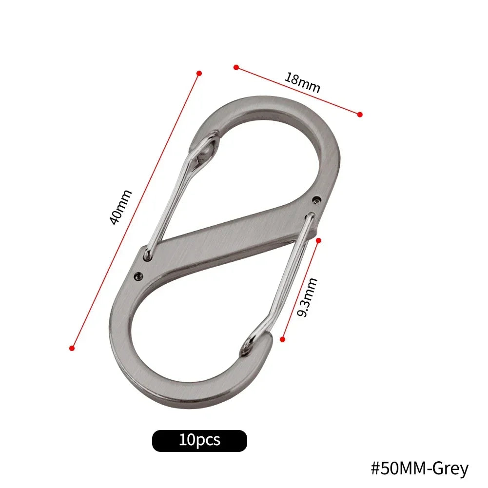 10pcs Mini S-Type Stainless Steel Locking Carabiners for Outdoor and Camping 50MM-Grey(10pcs)