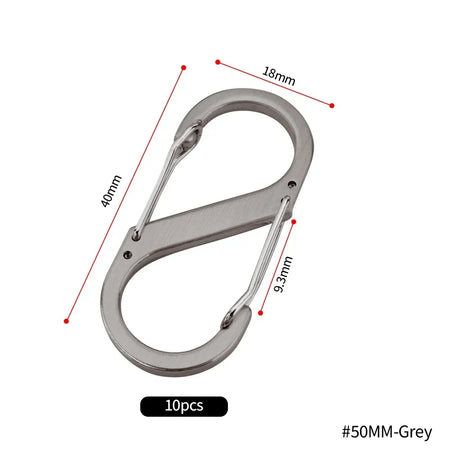 10pcs Mini S-Type Stainless Steel Locking Carabiners for Outdoor and Camping 50MM-Grey(10pcs)
