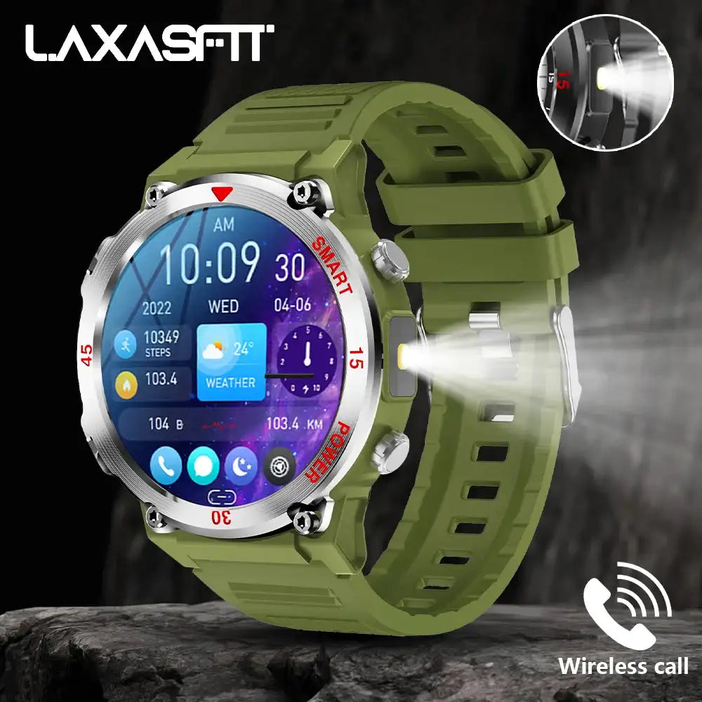 LAXASFIT Outdoor Smartwatch LED Flashlight Bluetooth Green
