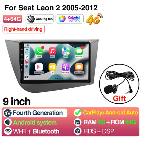 9Inch Car Radio SEAT Leon MK2 &ndash; Wireless CarPlay Android 4 64GB