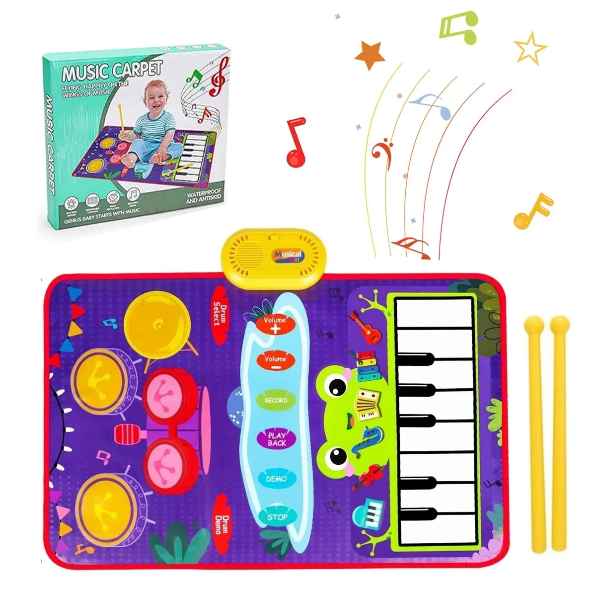 Coolplay Cartoon Musical Piano Mat &ndash; Interactive Educational Play with 6 Instrument Sounds E frog